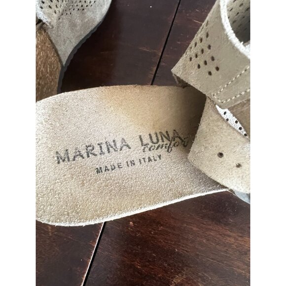 Marina Luna Comfort Wedge Sandals Platform Womens Sz 8/Eu38 Beige Suede Leather - Picture 6 of 11